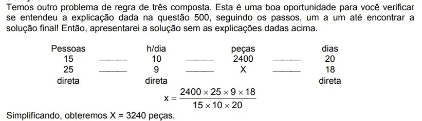Resolução da Questão sobre regra de três composta